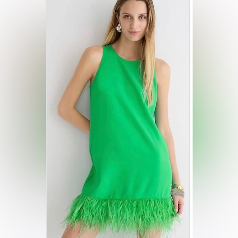 JCrew collection shift dress with feather trim